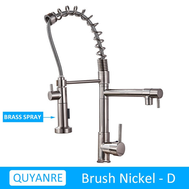 Blackend Spring Kitchen Faucet Pull out Side Sprayer Dual Spout Single Handle Mixer Tap Sink Faucet 360 Rotation Kitchen Faucets