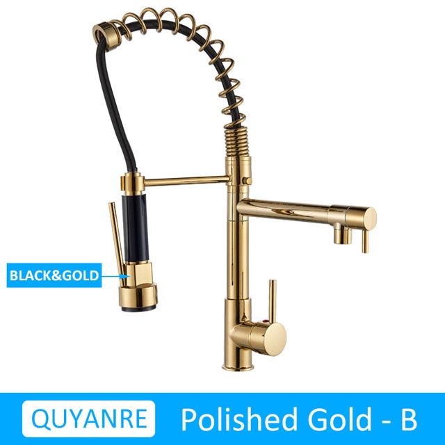 Blackend Spring Kitchen Faucet Pull out Side Sprayer Dual Spout Single Handle Mixer Tap Sink Faucet 360 Rotation Kitchen Faucets