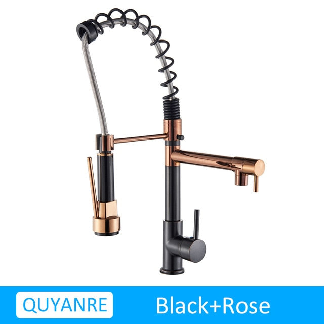 Blackend Spring Kitchen Faucet Pull out Side Sprayer Dual Spout Single Handle Mixer Tap Sink Faucet 360 Rotation Kitchen Faucets