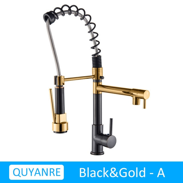 Blackend Spring Kitchen Faucet Pull out Side Sprayer Dual Spout Single Handle Mixer Tap Sink Faucet 360 Rotation Kitchen Faucets