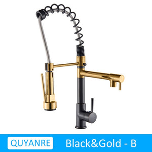 Blackend Spring Kitchen Faucet Pull out Side Sprayer Dual Spout Single Handle Mixer Tap Sink Faucet 360 Rotation Kitchen Faucets