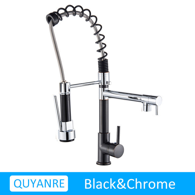 Blackend Spring Kitchen Faucet Pull out Side Sprayer Dual Spout Single Handle Mixer Tap Sink Faucet 360 Rotation Kitchen Faucets