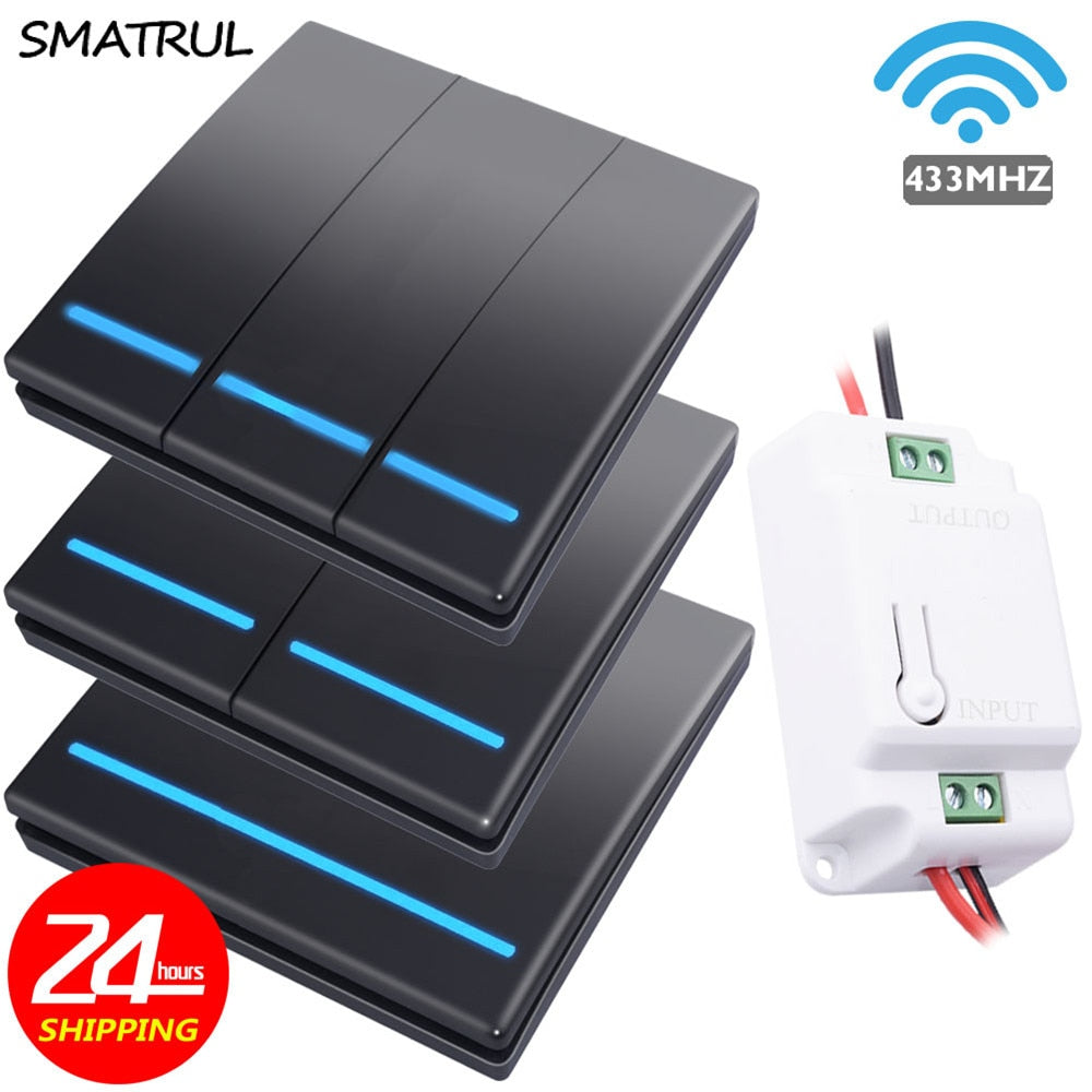 SMATRUL 1/2/3 gang 433Mhz smart push Wireless Switch Light RF Remote Control 110V 220V Receiver Wall Panel button Ceiling Lamp