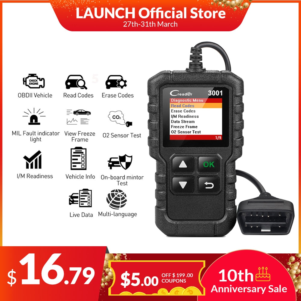 LAUNCH X431 CR3001 Full OBD2 scanner OBDII Engine Code Reader Car Diagnostic tool Multilingual free update PK CR319 AD310 ELM327