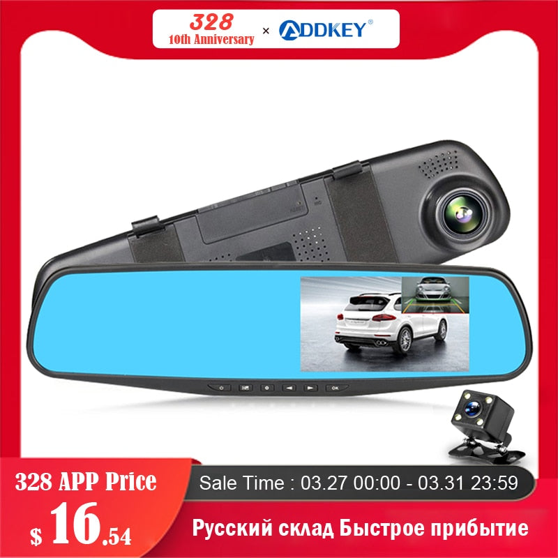 ADDKEY Full HD 1080P Car Dvr Camera Auto 4.3 Inch Rearview Mirror dash Digital Video Recorder Dual Lens Registratory Camcorder