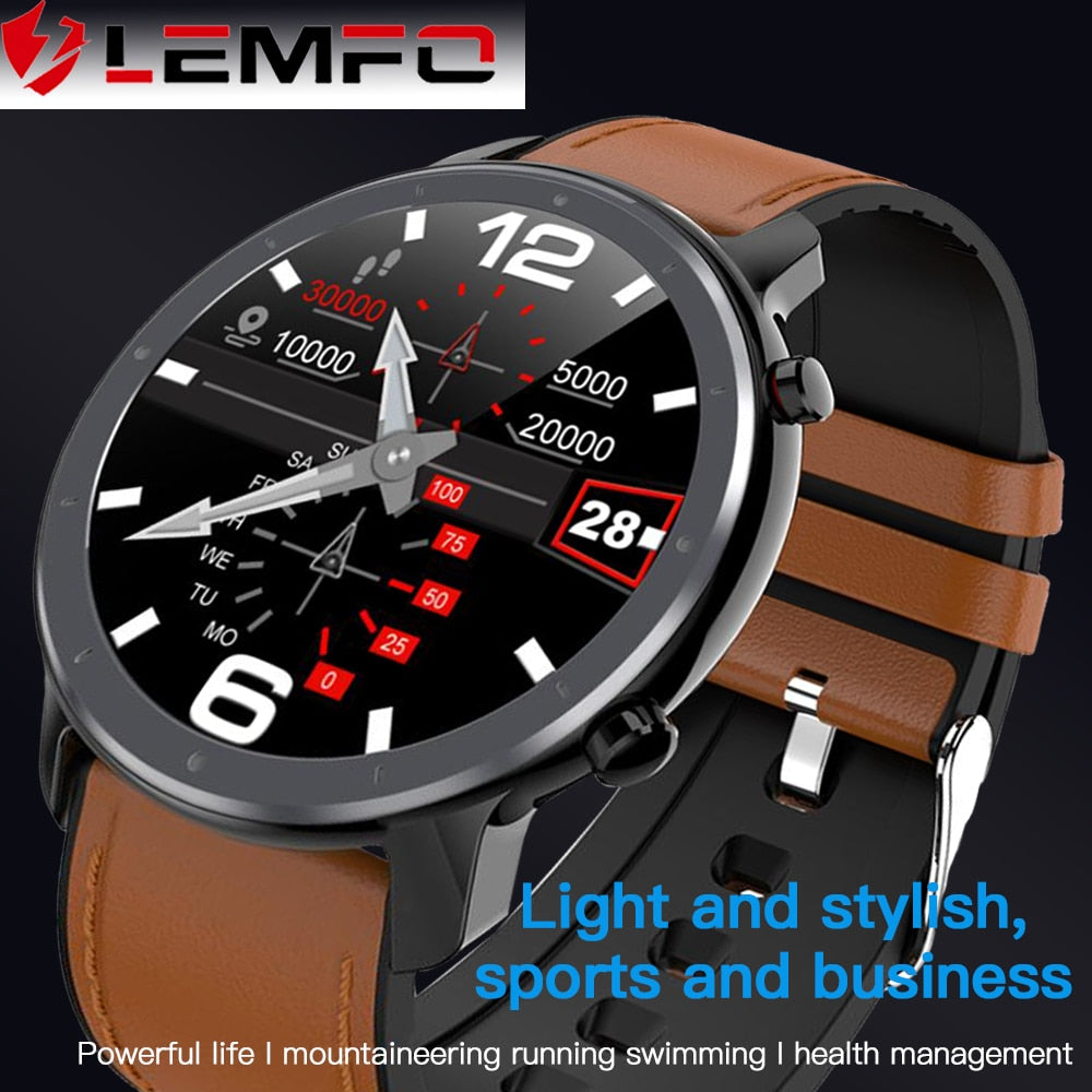 LEMFO Smart Watch Men ECG Heart Rate Blood Pressure Monitor 1.3 inch Full Screen Touch IP68 Waterproof Smartwatch