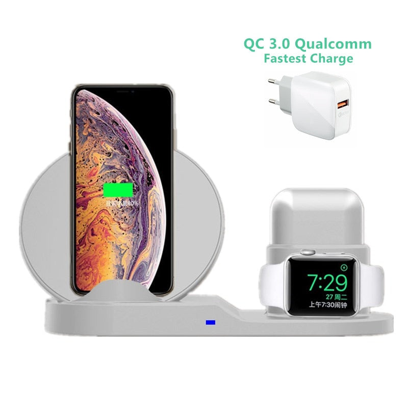 3 in 1 10W Fast Wireless Charger Dock Station Fast Charging For iPhone XR XS Max 8 for Apple Watch 3 4 5 For AirPods For Samsung