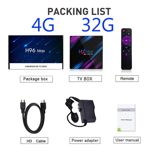 Android 9.0 TV Box H96 Max Rockchip RK3318 4K Smart TV Box 2.4G&5G Wifi BT4.0 H96Max 4GB 64GB Media Player Android Set Top Box