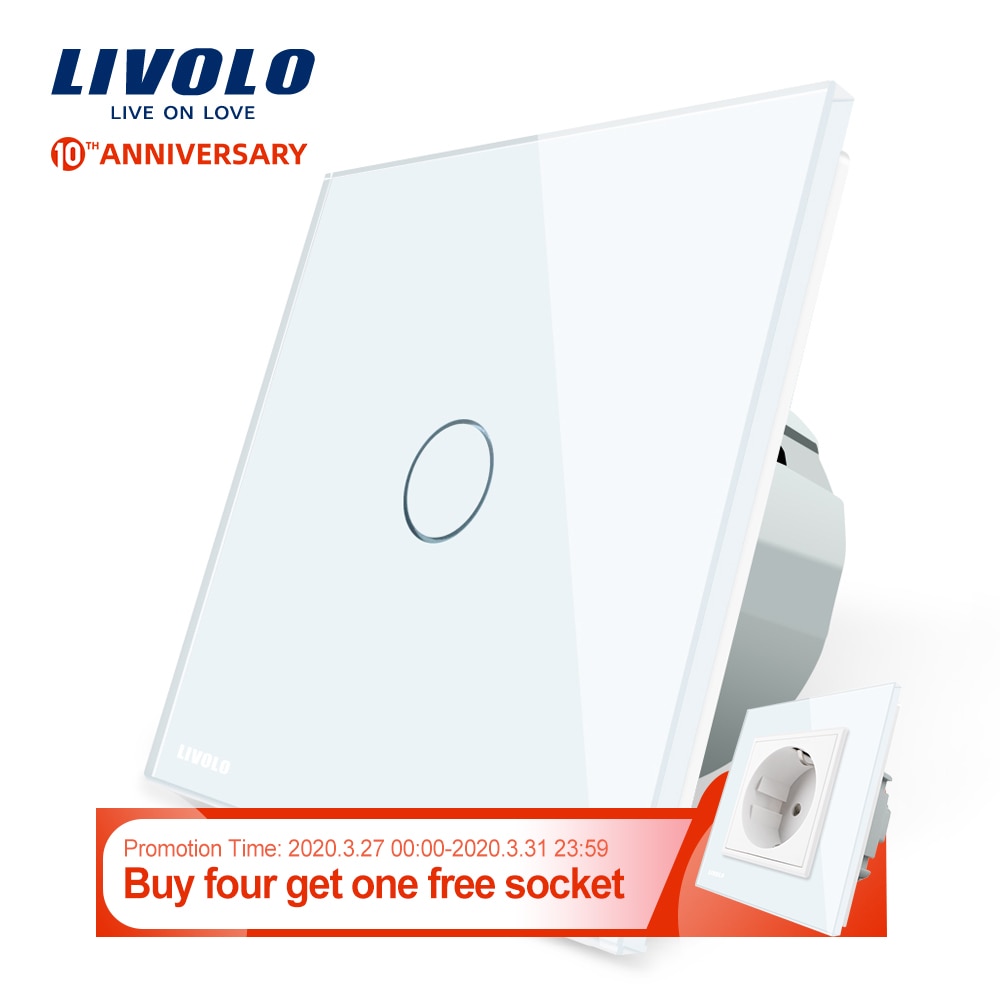 Livolo luxury Wall Touch Sensor Switch,EU Standard Light Switch,Crystal Glass switch power,1Gang 1Way Switch,220-250,C701-1/2/5