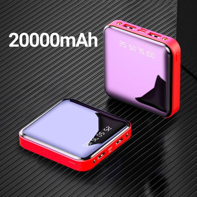 Power Bank 20000mAh Portable Charging Poverbank Mobile Phone LED Mirror Back Power Bank External Battery Pack Powerbank