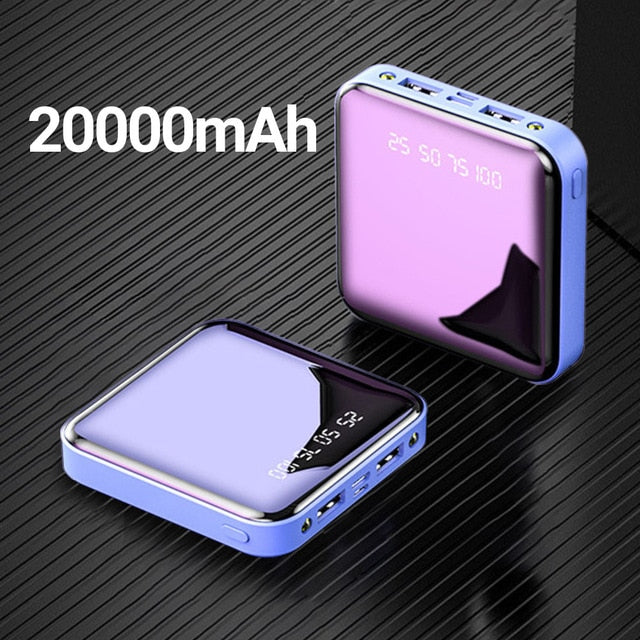 Power Bank 20000mAh Portable Charging Poverbank Mobile Phone LED Mirror Back Power Bank External Battery Pack Powerbank