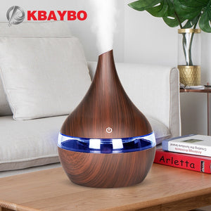 KBAYBO 300ml USB Electric Aroma air diffuser wood grain Ultrasonic air humidifier cool mist maker with 7 colors lights for home