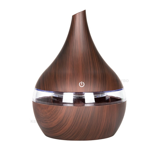 KBAYBO 300ml USB Electric Aroma air diffuser wood grain Ultrasonic air humidifier cool mist maker with 7 colors lights for home