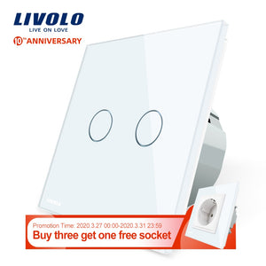 Livolo 2 Gang 1 Way Wall Light Touch Switch,Wall home switch,Crystal Glass Switch Panel, EU Standard,  220-250V,C702-1/2/3/5