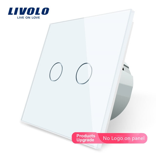 Livolo 2 Gang 1 Way Wall Light Touch Switch,Wall home switch,Crystal Glass Switch Panel, EU Standard,  220-250V,C702-1/2/3/5