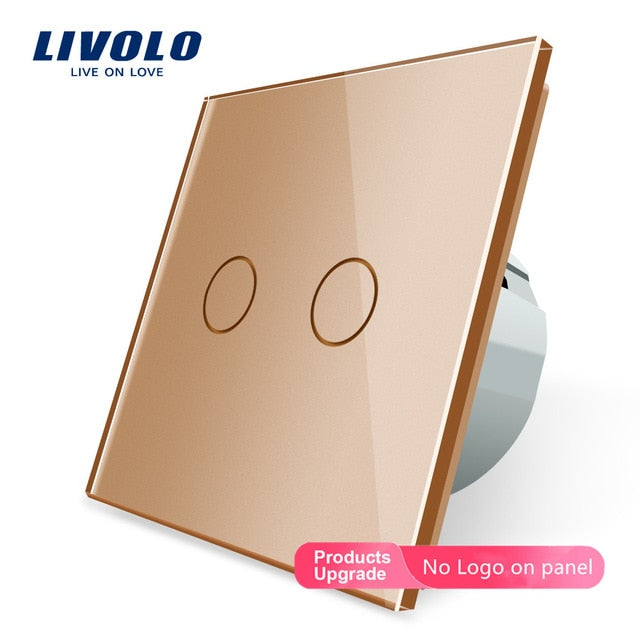 Livolo 2 Gang 1 Way Wall Light Touch Switch,Wall home switch,Crystal Glass Switch Panel, EU Standard,  220-250V,C702-1/2/3/5