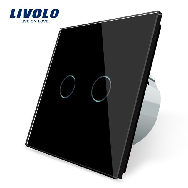 Livolo 2 Gang 1 Way Wall Light Touch Switch,Wall home switch,Crystal Glass Switch Panel, EU Standard,  220-250V,C702-1/2/3/5