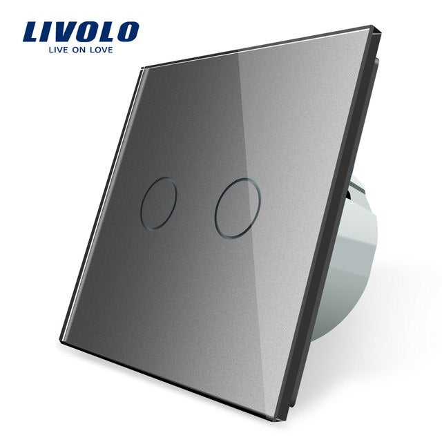 Livolo 2 Gang 1 Way Wall Light Touch Switch,Wall home switch,Crystal Glass Switch Panel, EU Standard,  220-250V,C702-1/2/3/5