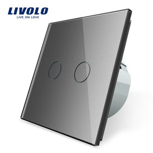 Livolo 2 Gang 1 Way Wall Light Touch Switch,Wall home switch,Crystal Glass Switch Panel, EU Standard,  220-250V,C702-1/2/3/5