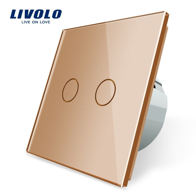 Livolo 2 Gang 1 Way Wall Light Touch Switch,Wall home switch,Crystal Glass Switch Panel, EU Standard,  220-250V,C702-1/2/3/5