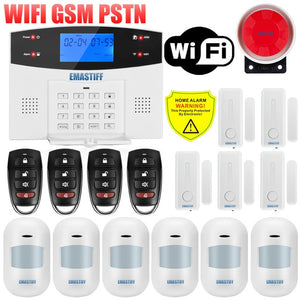 IOS Android APP Wired Wireless Home Security LCD PSTN WIFI GSM Alarm System Intercom Remote Control Autodial Siren Sensor Kit