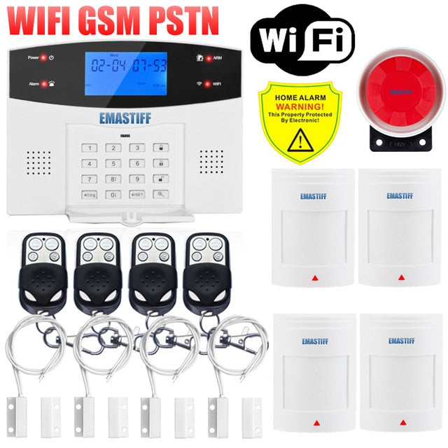 IOS Android APP Wired Wireless Home Security LCD PSTN WIFI GSM Alarm System Intercom Remote Control Autodial Siren Sensor Kit