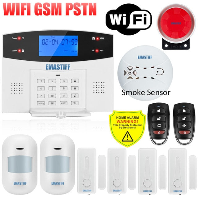 IOS Android APP Wired Wireless Home Security LCD PSTN WIFI GSM Alarm System Intercom Remote Control Autodial Siren Sensor Kit