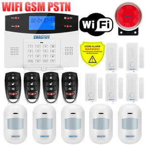 IOS Android APP Wired Wireless Home Security LCD PSTN WIFI GSM Alarm System Intercom Remote Control Autodial Siren Sensor Kit