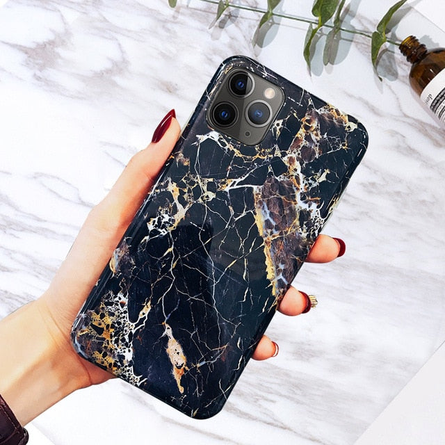 Moskado Phone Case For iPhone 6 6s 7 8 Plus Luxury Glossy Granite Stone Marble Texture Cover For iPhone 11 Pro X XS Max XR Shell