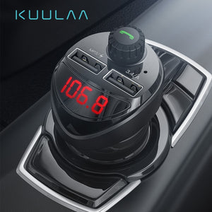 KUULAA Car Charger FM Transmitter Bluetooth Car Audio MP3 Player TF Card Car Kit 3.4A Dual USB Car Phone Charger For Xiaomi Mi