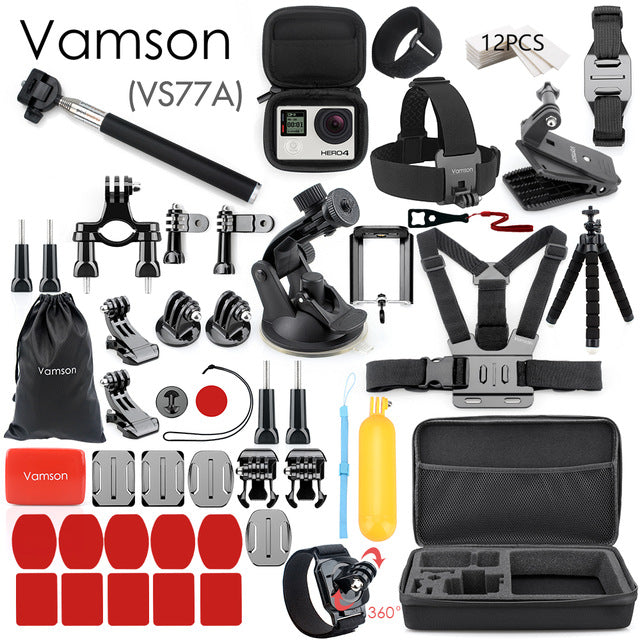 Vamson for Gopro Accessories Set for go pro hero 8 7 6 5 4 kit 3 way selfie stick for Eken h8r / for xiaomi for yi EVA case VS77