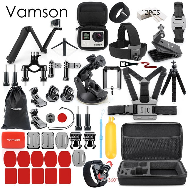 Vamson for Gopro Accessories Set for go pro hero 8 7 6 5 4 kit 3 way selfie stick for Eken h8r / for xiaomi for yi EVA case VS77