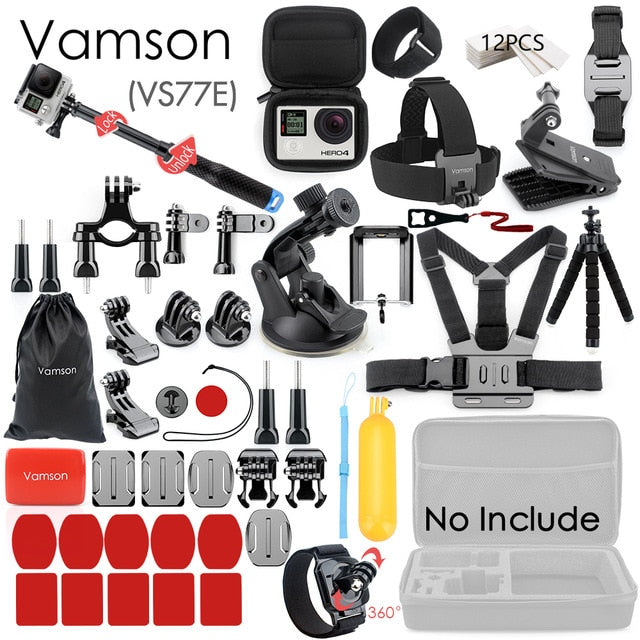 Vamson for Gopro Accessories Set for go pro hero 8 7 6 5 4 kit 3 way selfie stick for Eken h8r / for xiaomi for yi EVA case VS77